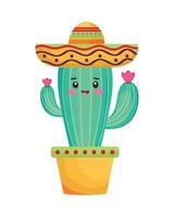 cactus con sombrero mexicano vector