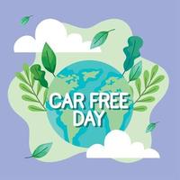 car free day lettering with earth vector