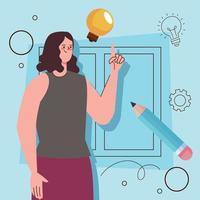creative woman with bulb and pencil vector