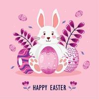 happy easter with bunny and eggs vector