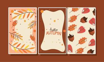 hello autumn lettering postcards vector
