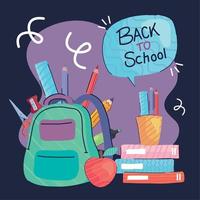 back to school lettering with supplies in bag vector