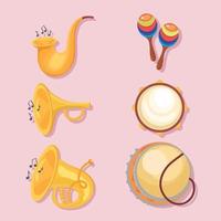 six musical instruments icons vector