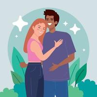 interracial lovers couple scene vector