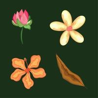 three flowers and leaf vector