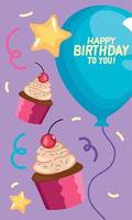 birthday to you lettering postcard vector