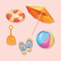 cinco iconos de vacaciones en la playa vector