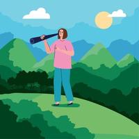 woman searching using telescope vector