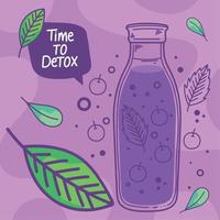 time to detox lettering with blueberries drink vector