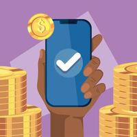 smartphone with coins vector