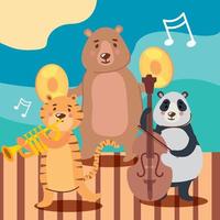 three animals playing instruments vector