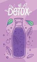 detox lettering and blueberries juice vector