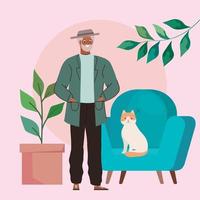 afro old man modeling and cat vector