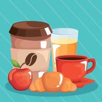 coffee and apple with croissant vector