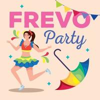 frevo party lettering with girl dancing vector