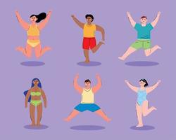 six persons wearing swimsuit vector