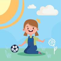 little girl playing soccer vector