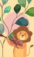 lion playing fiddle and tree vector