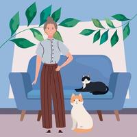 old woman modeling with cats vector