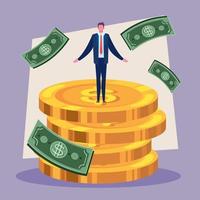 businessman with bills and coins vector