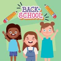 back to school lettering with schoolgirls vector