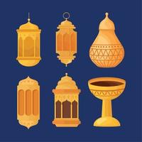 six eid mubarak icons vector