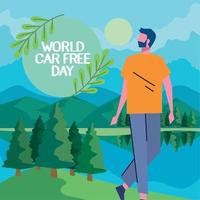 world car free day lettering with man vector