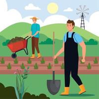 two farmers working vector