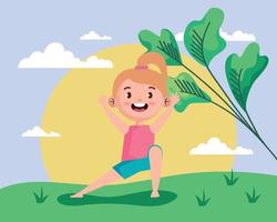 little girl yoga outdoor vector