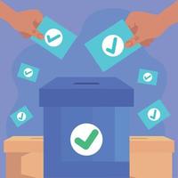 urna de voto azul y votantes vector
