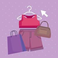 female clothes and shopping bag vector