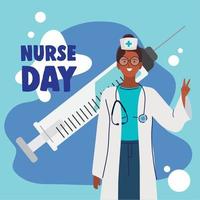 nurse day lettering with vaccine vector