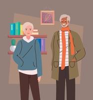 pareja de ancianos modelando y libros vector