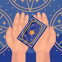 manos con carta de tarot vector