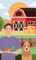 man with dog in stable vector