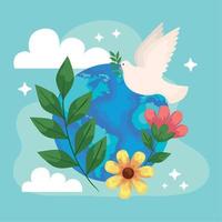 peace dove with earth planet vector