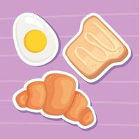 croissant and egg boiled vector