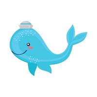whale with sailor hat vector