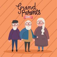 grandparents day lettering with three old persons vector