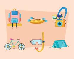 six travel adventure icons vector