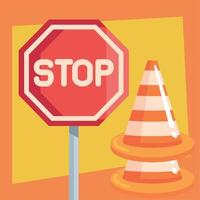 construction stop signal and cones vector