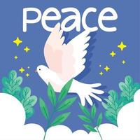 peace lettering with dove vector