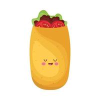 mexican taco kawaii character vector