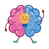 brain with bulb kawaii vector