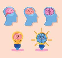 five brains storming icons vector