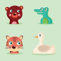 four kids animals illustrations vector