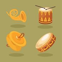 cuatro iconos de instrumentos musicales vector