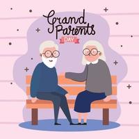 grandparents day lettering with couple in chair vector