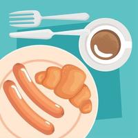 croissant with sausages vector