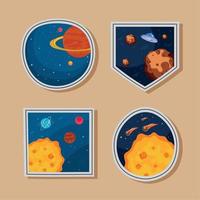 cuatro espacio retro pegatinas vector